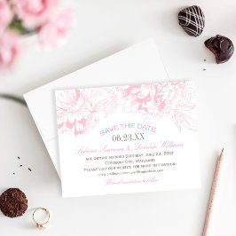 Elegant Rosa Pion Floral Bröllop Spara Datumet