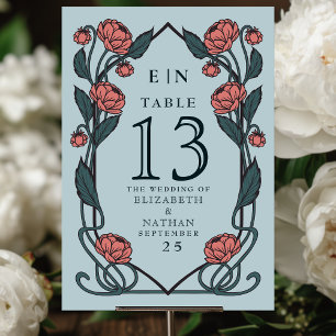 Elegant Rosa Pion Konstnärsnyal Floral Bröllop Bordsnummer