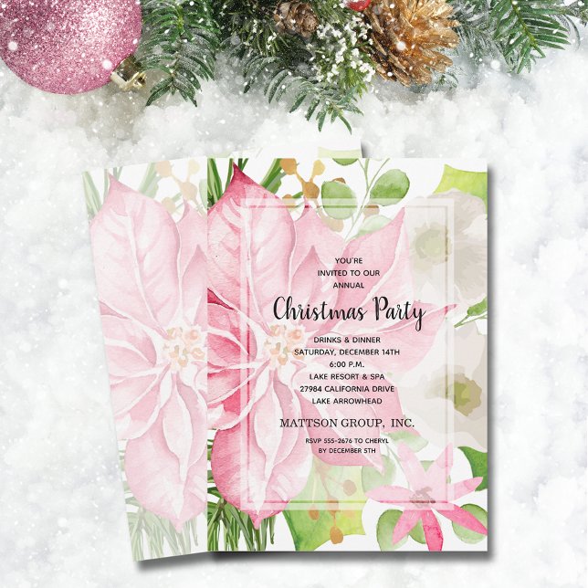 Elegant Rosa Poinsettia Blommigt jul Inbjudningar (Elegant Pink Poinsettia Floral Christmas Invitations)