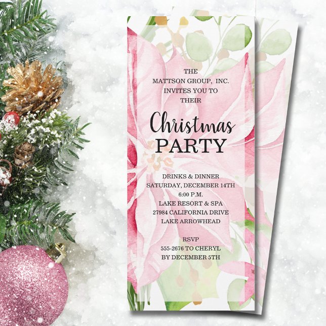 Elegant Rosa Poinsettia Blommigt jul Inbjudningar (Elegant Pink Poinsettia Floral Christmas Invitations INSTANT DOWNLOAD and/or PRINTED)