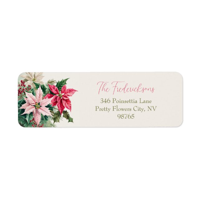 Elegant Rosa Poinsettias jul Returadress Returadress Etikett (Framsidan)