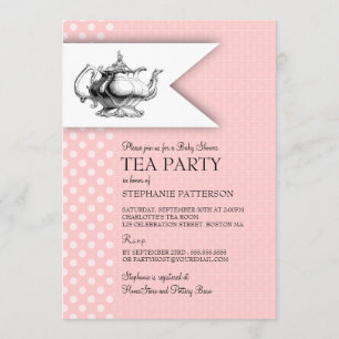 Elegant Rosa Polkadot Baby Shower Tea Party Inbjudningar