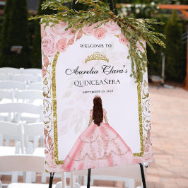 Elegant  Rosa Princess Blommigt Quinceañera Poster