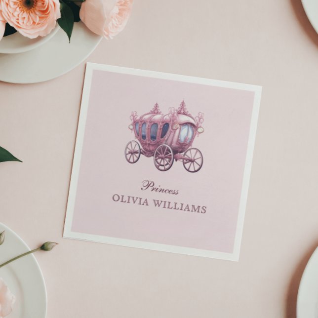 Elegant Rosa Princess Carriage Födelsedagsfest Pappersservett (Skapare uppladdad)