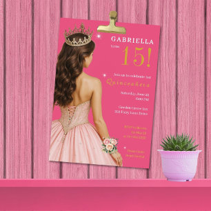 Elegant Rosa Prinsessa Quinceañera-fest Inbjudningar