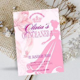 Elegant Rosa Prinsessa Quinceañera-inbjudan