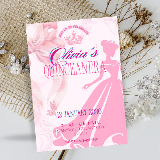 Elegant Rosa Prinsessa Quinceañera-inbjudan