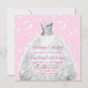 Elegant Rosa Prinsessa Quinceanera Inbjudningar