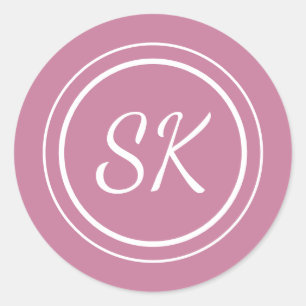 Elegant Rosa Professionell Monogram Business Runt Klistermärke
