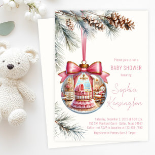 Elegant Rosa Prydnad Jul Bebis Shower Inbjudningar