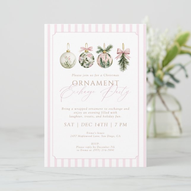 Elegant Rosa Prydnadsutbytes Julfest Inbjudningar (Stående Fram)