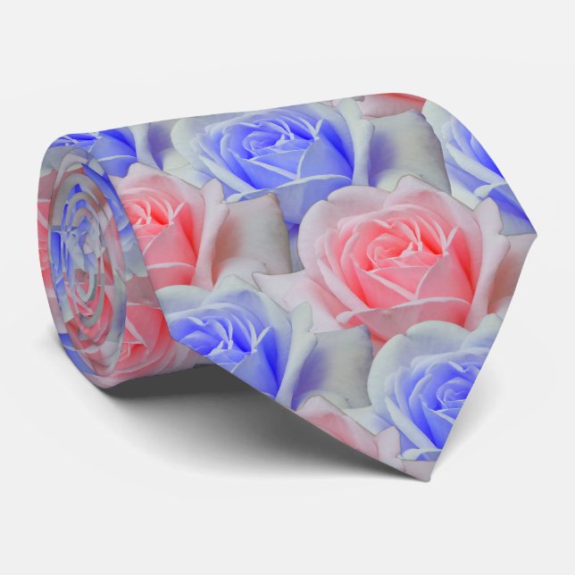 Elegant Rosa & Pulver Blue Ro Blommigt Bröllop Slips (Rullad)