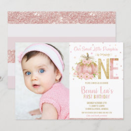 Elegant Rosa Pumpkin 1:a födelsedag Ett flickfoto Inbjudningar