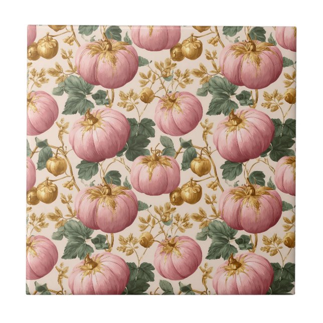 Elegant Rosa Pumpkins Autumn Design Kakelplatta (Framsidan)