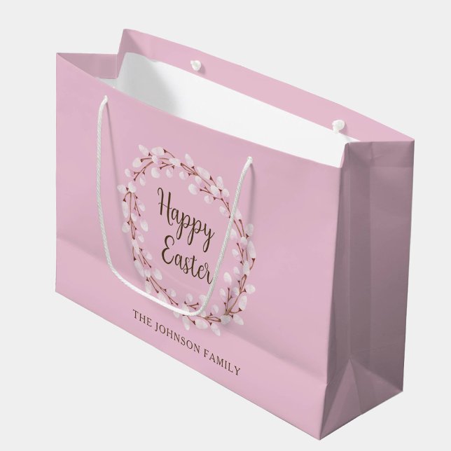 Elegant Rosa Pussy Willow Glad påsk (Elegant Pink Pussy Willow Happy Easter Large Gift Bag)