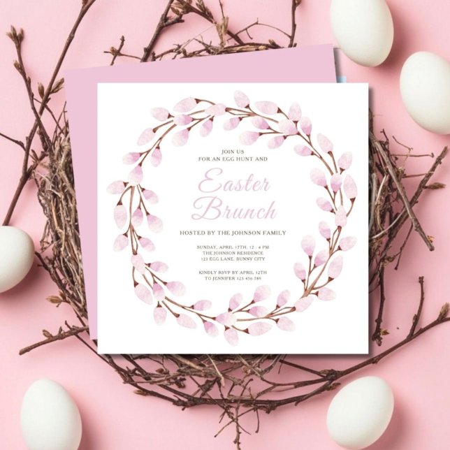 Elegant Rosa Pussy Willow Påsk Brunch Inbjudningar (Cute Pink Pussy Willow Easter Brunch Invitation)