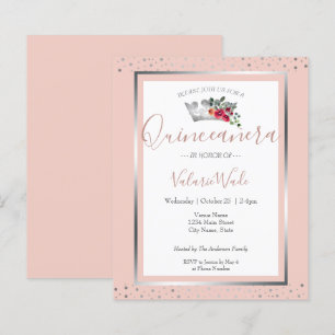 Elegant Rosa Quinceanera Budget-inbjudan