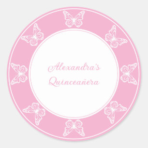 Elegant Rosa Quinceañera - Butterfly Classy Runt Klistermärke