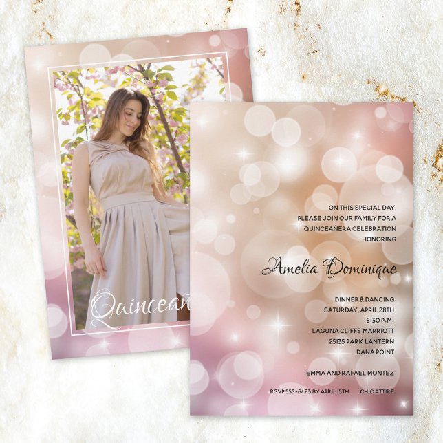 Elegant Rosa  Quinceañera-fotoinbjudan (Skapare uppladdad)
