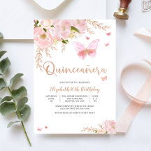 Elegant Rosa Quinceañera Inbjudan