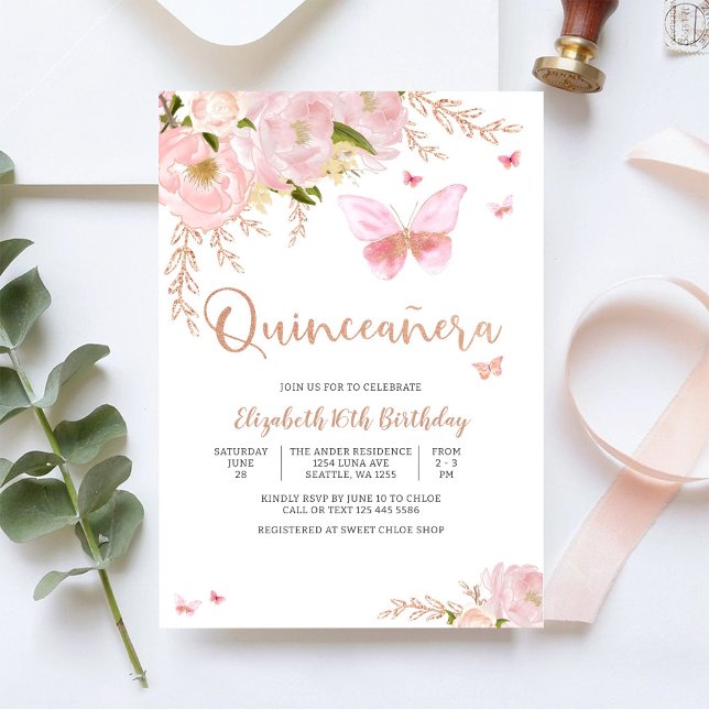 Elegant Rosa Quinceañera Inbjudan (Skapare uppladdad)