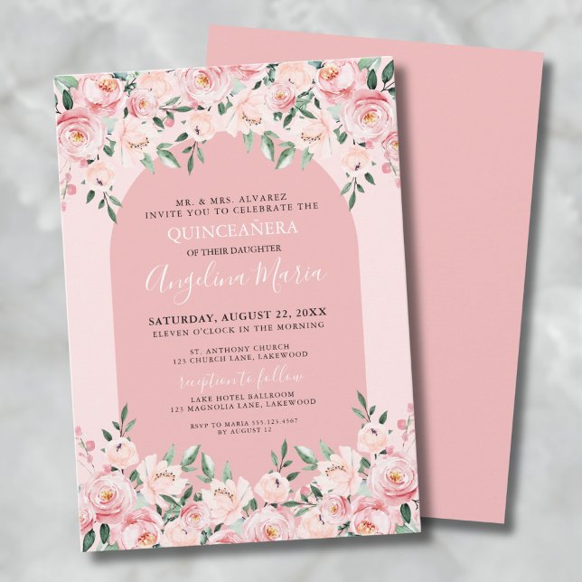 Elegant Rosa Quinceanera Inbjudan (Elegant Pink Quinceanera Invitation)