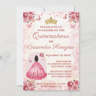 Elegant Rosa Quinceañera-inbjudan 15 År Inbjudningar