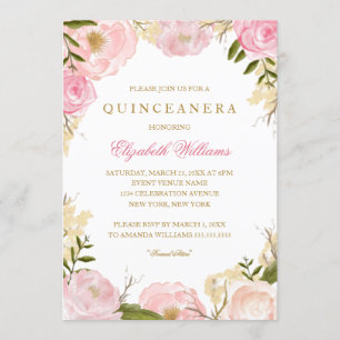 Elegant rosa Quinceanera-inbjudan Inbjudningar