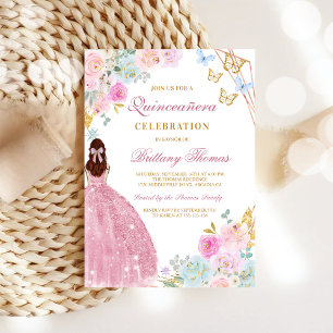 Elegant Rosa Quinceañera-inbjudan Inbjudningar