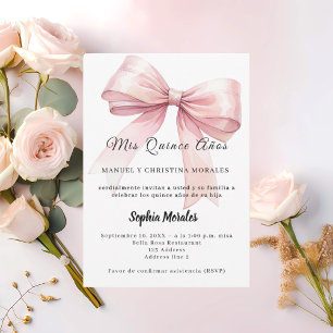 Elegant rosa Quinceanera med rosett Inbjudningar