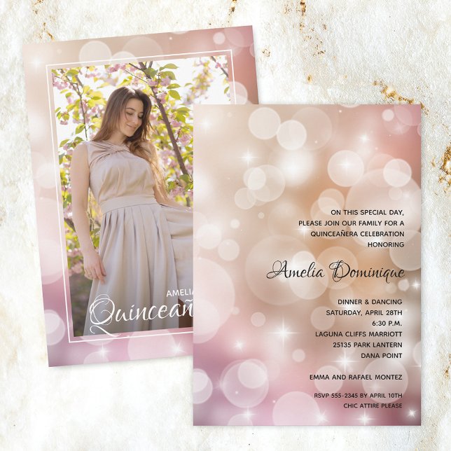Elegant Rosa  Quinceañera Photo Inbjudningar (Skapare uppladdad)