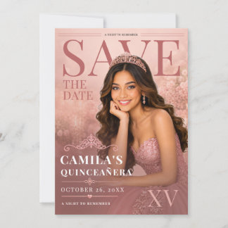 Elegant Rosa Quinceanera Spara Datum Födelsedag Inbjudningar