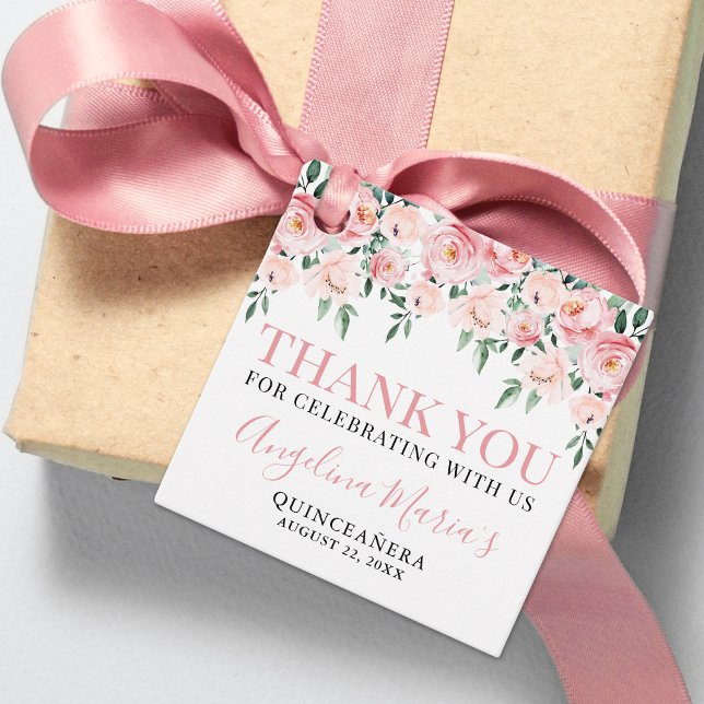 Elegant Rosa Quinceanera Tack Kort Gåvor Etiketter (Elegant Purple Quinceanera Thank You Favor Tags)