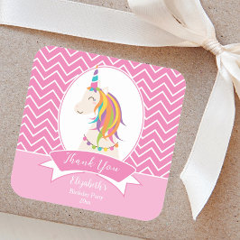 Elegant Rosa Rainbow Unicorn Birthday Tack Fyrkantigt Klistermärke