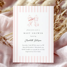 Elegant Rosa Rand Bow Baby Shower Baby Shower Inbjudningar