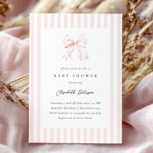 Elegant Rosa Rand Bow Baby Shower Baby Shower Inbjudningar