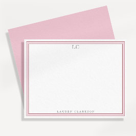 Elegant rosa rand monogram brevpapper anteckningsk inbjudningar