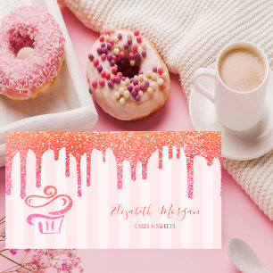 Elegant Rosa Ränder Glitterdroppar Cupcake  Visitkort