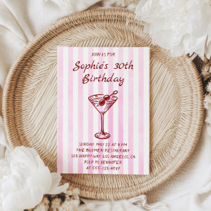 Elegant rosa randig Martini 30-årsfest Inbjudningar
