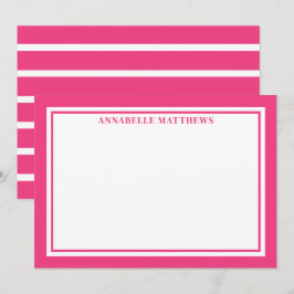 Elegant rosa randig monogram anteckningskort