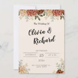Elegant Rosa Red Blommigt Rustic & Chic Bröllop Inbjudningar