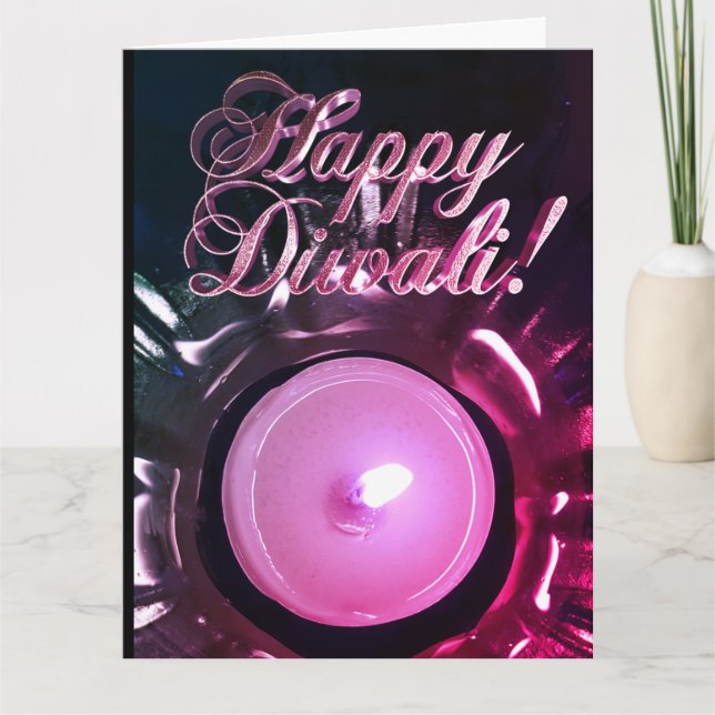 Elegant Rosa Red Diwali Ljus Candlelight Kort (Framsida)