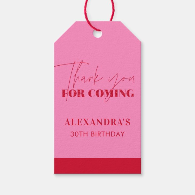 Elegant Rosa Red Glitter Birthday Tack Presentetikett (Framsidan)