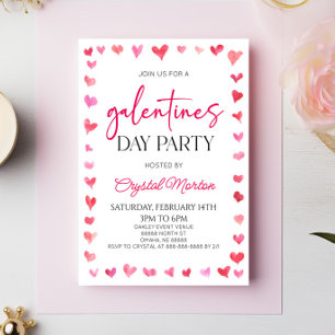 Elegant Rosa Red Hearts Galentines Day Party Inbjudningar