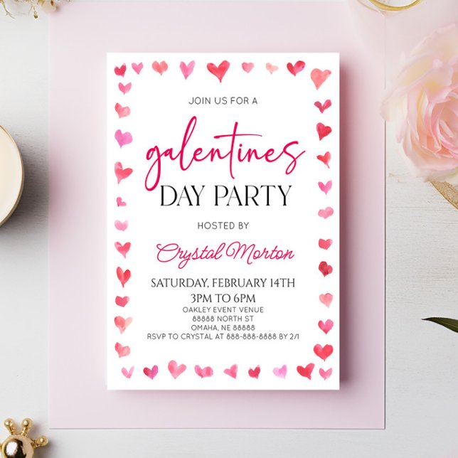 Elegant Rosa Red Hearts Galentines Day Party Inbjudningar (Skapare uppladdad)