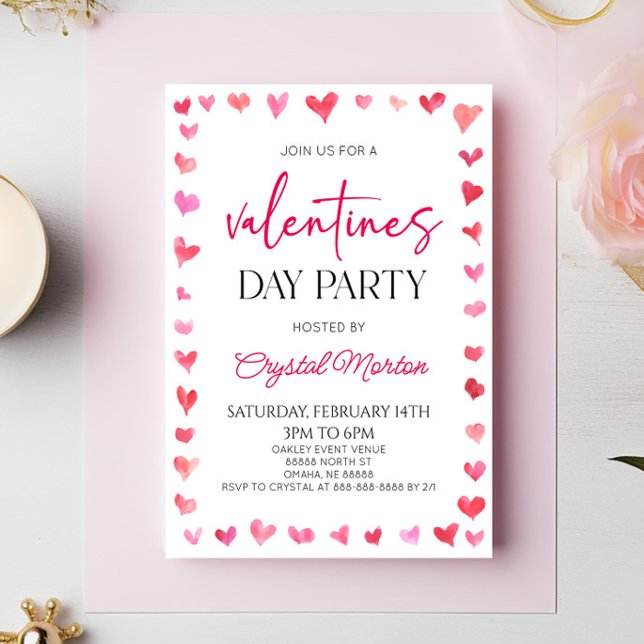 Elegant Rosa Red Hearts Valentines day Party Inbjudningar (Skapare uppladdad)