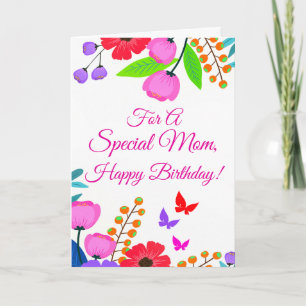 Elegant Rosa Red Lila blommor och Butterfly Mamma Kort