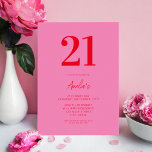 Elegant Rosa Red Modern 21:a födelsedagen Inbjudningar<br><div class="desc">En enkel,  modern inbjudan på 21:a födelsedag med typografi av elegant och minimalistisk design i rosa och rött färg.</div>