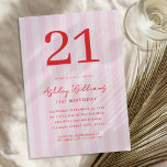 Elegant Rosa Red Modern 21:a födelsedagen Inbjudningar<br><div class="desc">Skapa dina egna personlig 21-årsinbjudningar med modern typografi och stripe rosa mönster bakgrund</div>