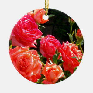 Elegant rosa Red orange blommigt ro Julgransprydnad Keramik